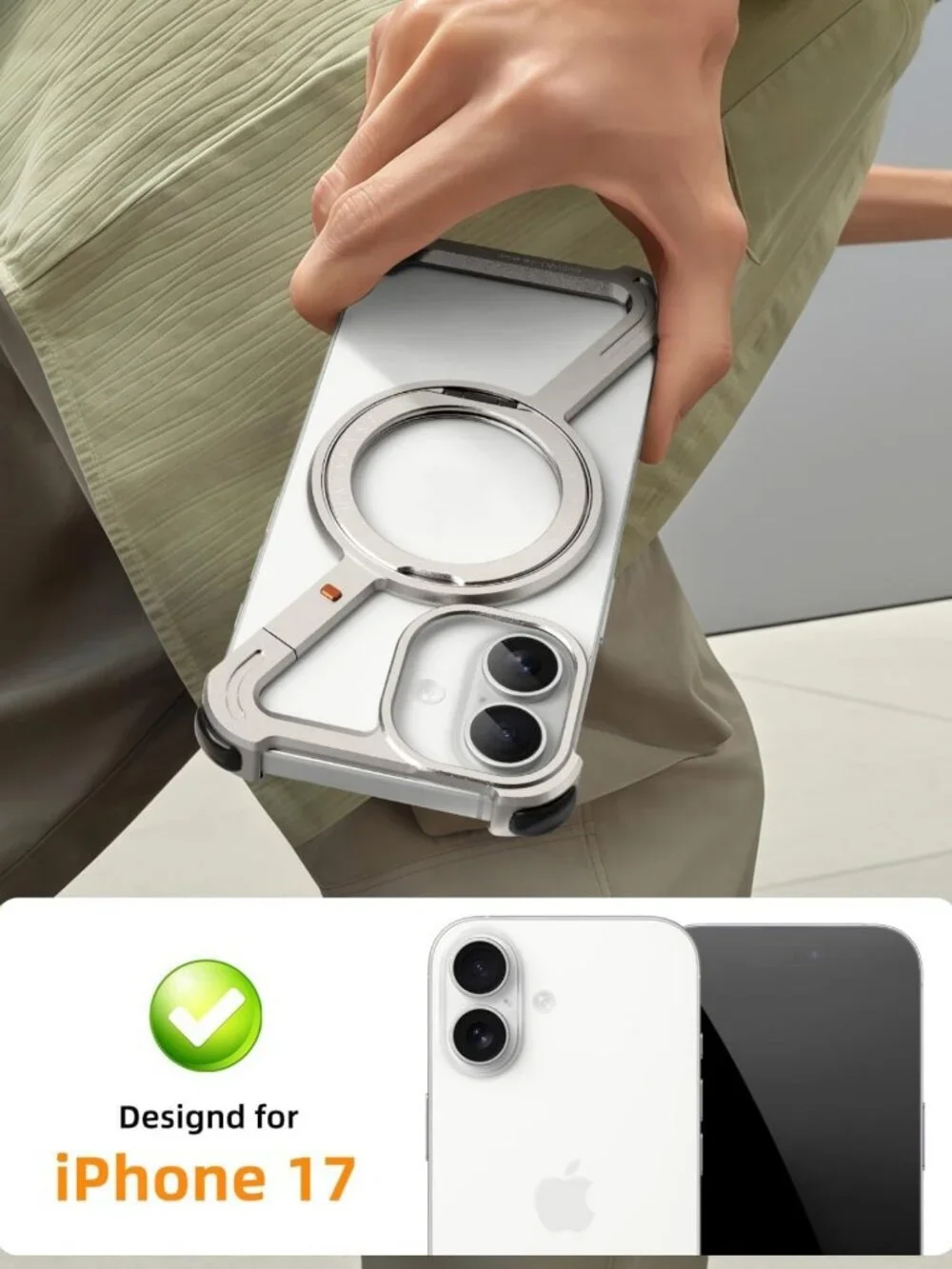 Minimalist Metal Phone Case for iPhone 17 | 360° Kickstand, Shockproof Bumper